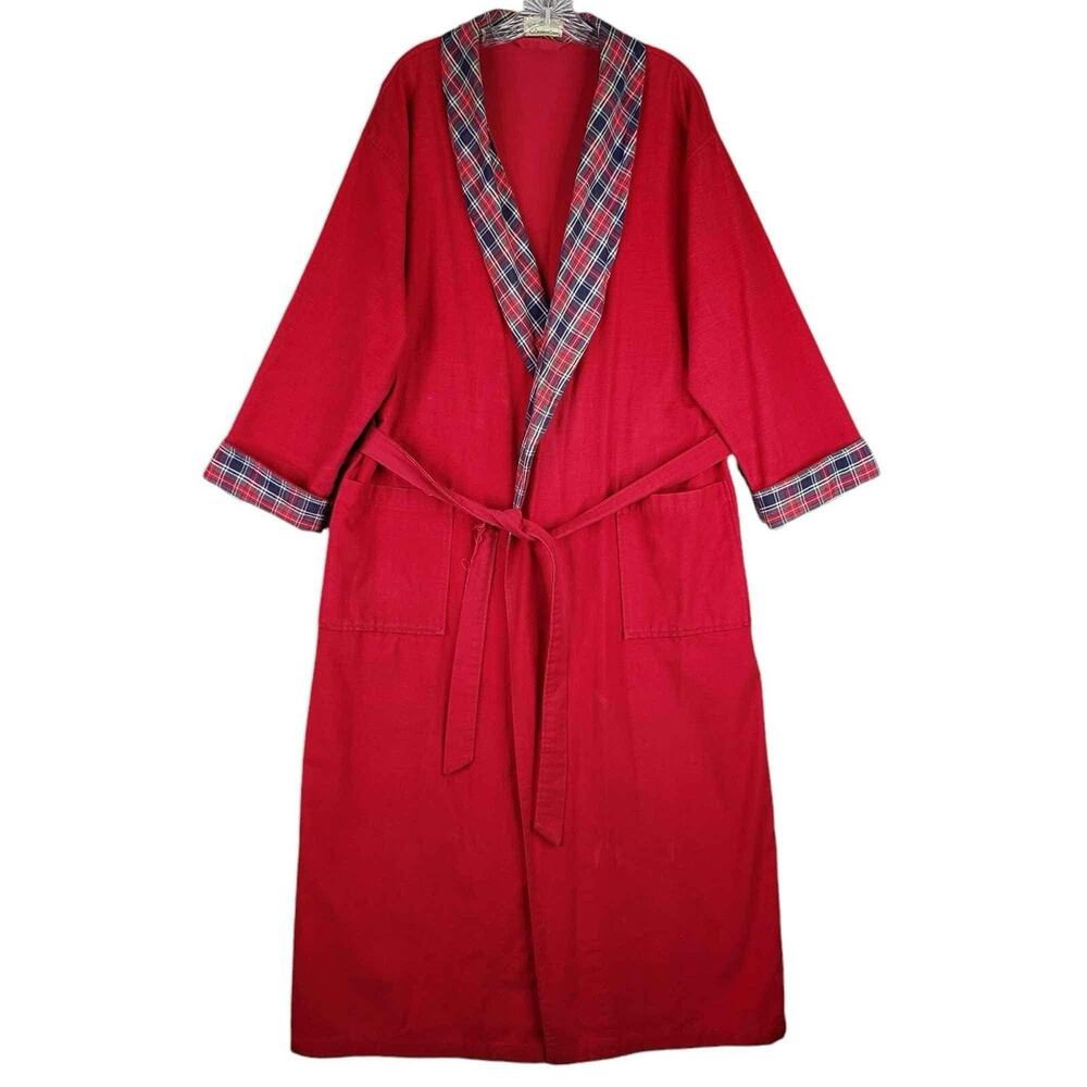 Vermont Country Store Vintage Bath Robe Mens Size Medium M Red Plaid Lining Flaw